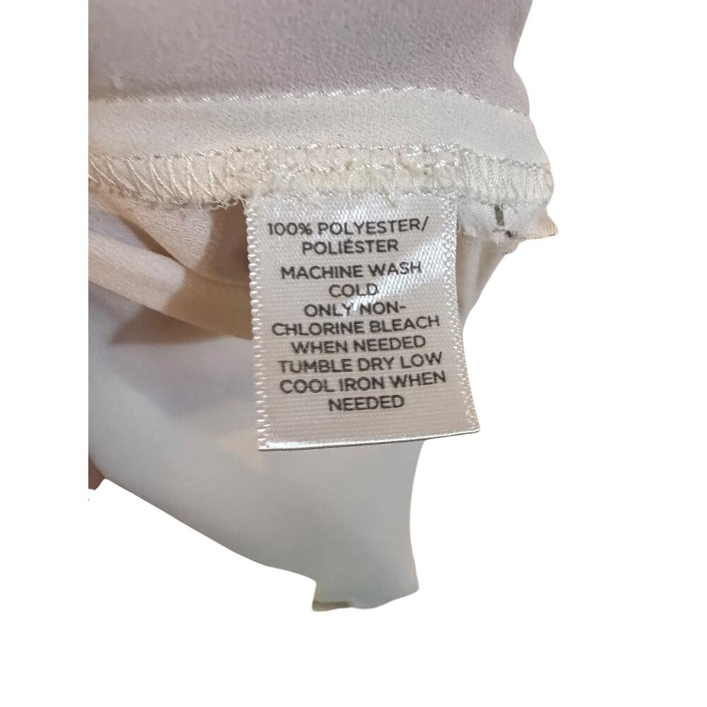 LOFT Cream Blouse | Black Piping | V-Neck | Wide Cuff | Sheer | Size L - Picture 6 of 6